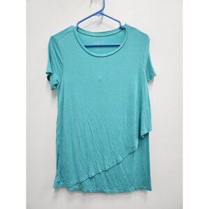 a:glow Womens  Maternity Top Small Teal Short Sleeve Crossover Hem T Shirt